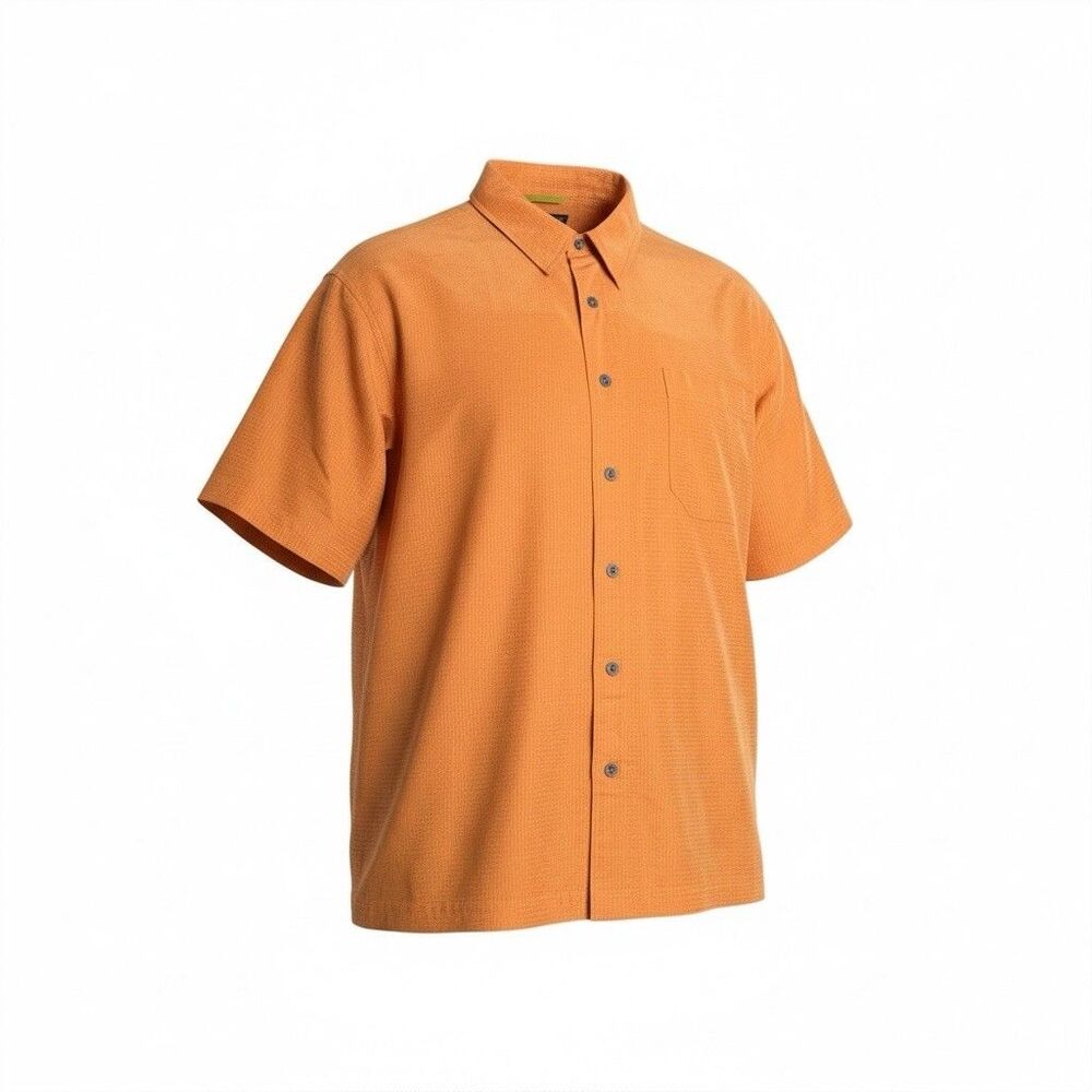 Royal Robbins Shirt Mens XXL Orange Desert Pucker Dry Short Sleeve Casual